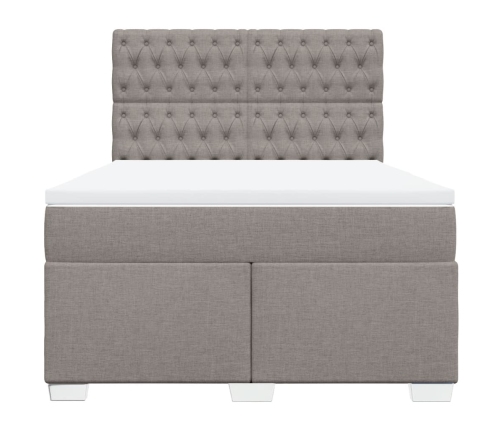 Cama box spring con colchón tela gris taupe 160x200 cm