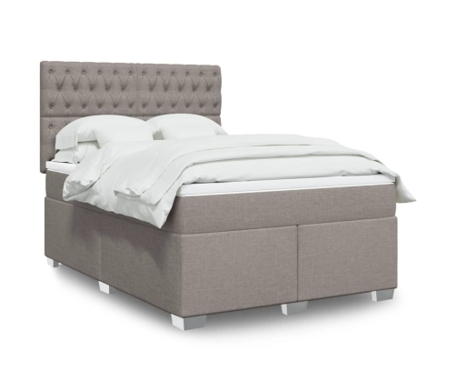 Cama box spring con colchón tela gris taupe 160x200 cm