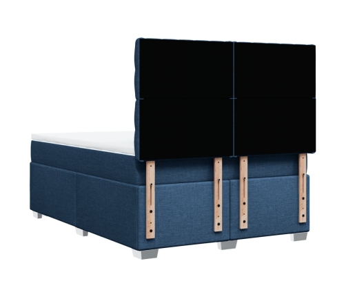 Cama box spring con colchón tela azul 160x200 cm