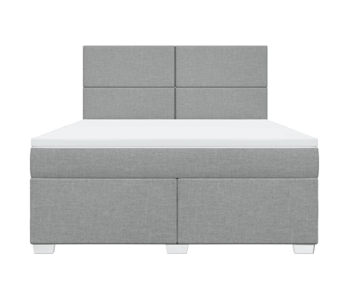 Cama box spring con colchón tela gris claro 180x200 cm