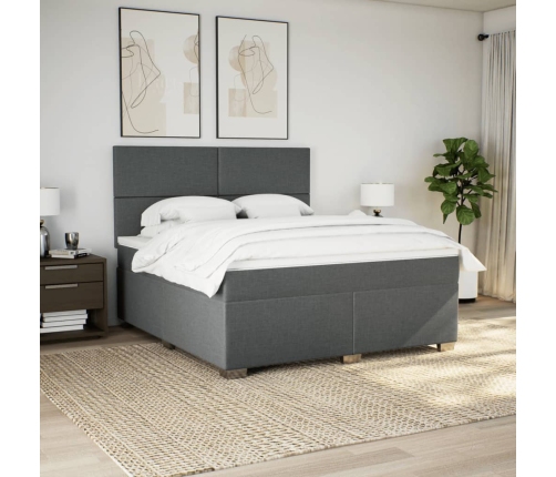 Cama box spring con colchón tela gris oscuro 180x200 cm