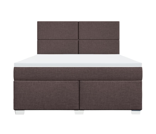 Cama box spring con colchón tela marrón oscuro 180x200 cm