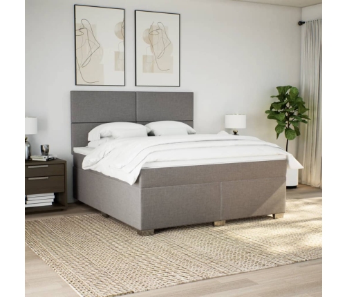 Cama box spring con colchón tela gris taupe 180x200 cm