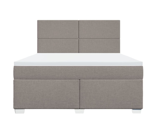 Cama box spring con colchón tela gris taupe 180x200 cm