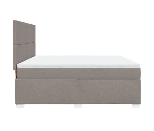 Cama box spring con colchón tela gris taupe 180x200 cm