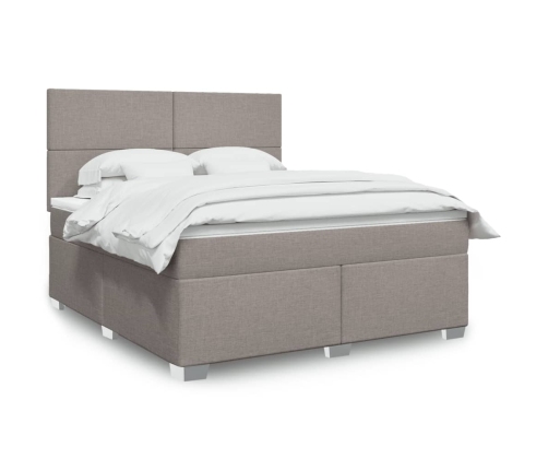 Cama box spring con colchón tela gris taupe 180x200 cm