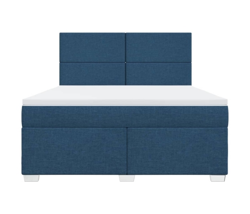 Cama box spring con colchón tela azul 180x200 cm