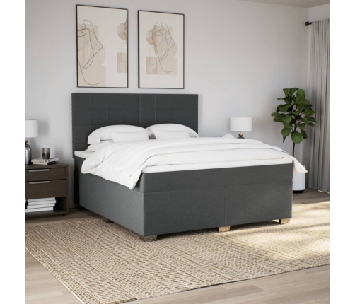 Cama box spring con colchón tela gris oscuro 180x200 cm