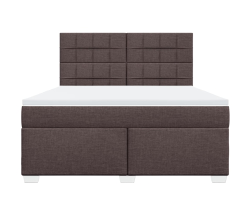 Cama box spring con colchón tela marrón oscuro 180x200 cm