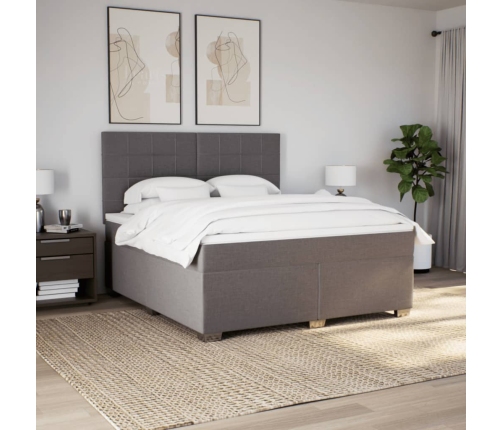 Cama box spring con colchón tela gris taupe 180x200 cm