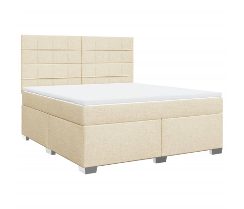 Cama box spring con colchón tela color crema 180x200 cm