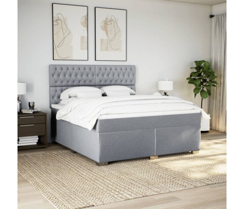 Cama box spring con colchón tela gris claro 180x200 cm