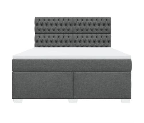 Cama box spring con colchón tela gris oscuro 180x200 cm