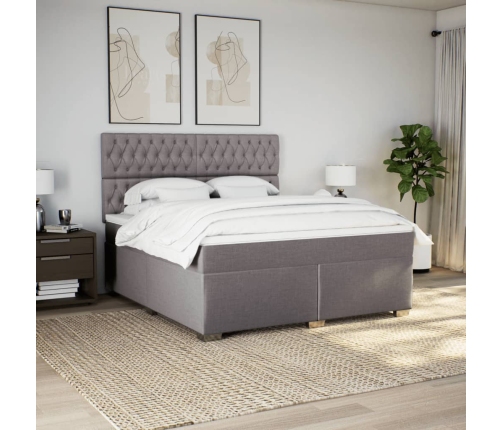 Cama box spring con colchón tela gris taupe 180x200 cm