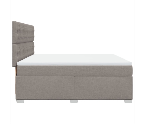 Cama box spring con colchón tela gris taupe 180x200 cm