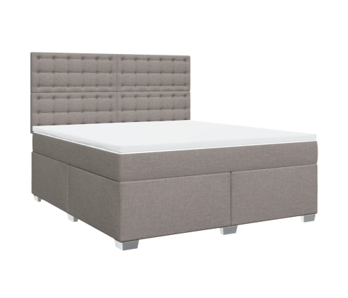 Cama box spring con colchón tela gris taupe 180x200 cm