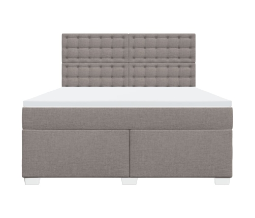 Cama box spring con colchón tela gris taupe 180x200 cm