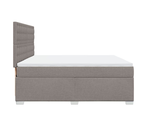 Cama box spring con colchón tela gris taupe 180x200 cm