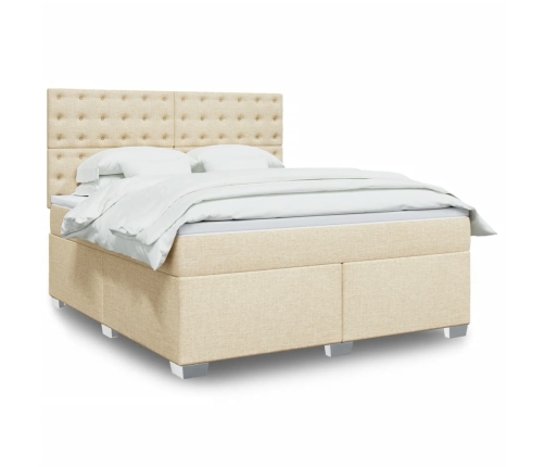 Cama box spring con colchón tela color crema 180x200 cm