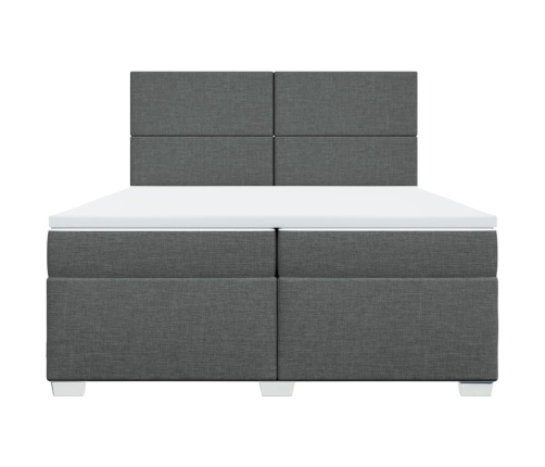 Cama box spring con colchón tela gris oscuro 200x200 cm