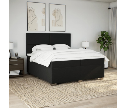 Cama box spring con colchón tela negro 200x200 cm