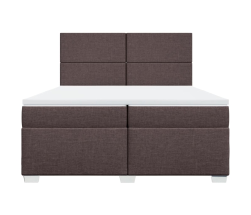 Cama box spring con colchón tela marrón oscuro 200x200 cm