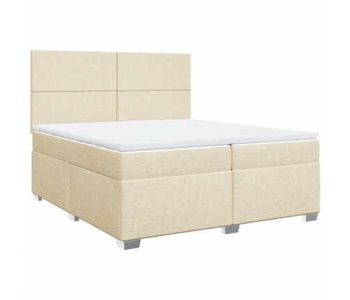 Cama box spring con colchón tela color crema 200x200 cm