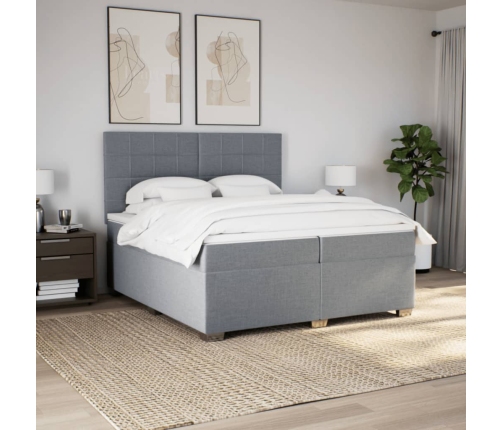 Cama box spring con colchón tela gris claro 200x200 cm