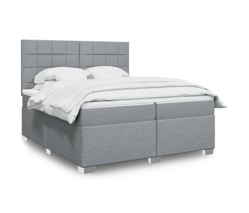 Cama box spring con colchón tela gris claro 200x200 cm