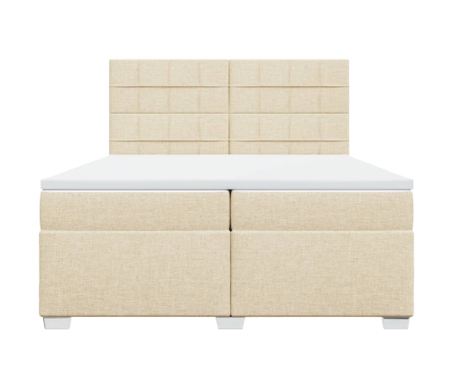 Cama box spring con colchón tela color crema 200x200 cm