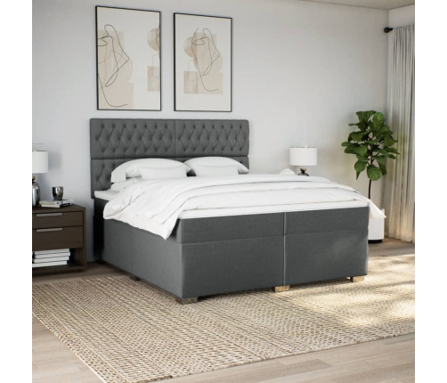 Cama box spring con colchón tela gris oscuro 200x200 cm