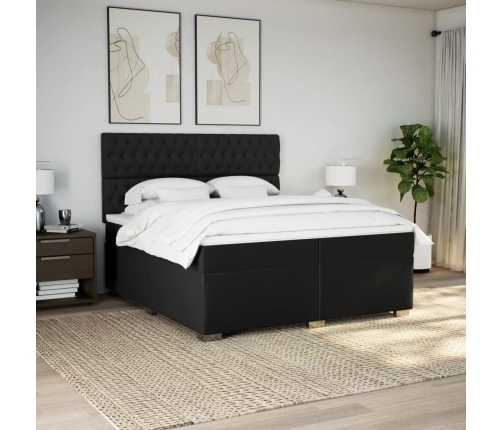 Cama box spring con colchón tela negro 200x200 cm