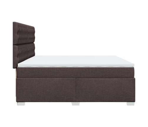 Cama box spring con colchón tela marrón oscuro 200x200 cm