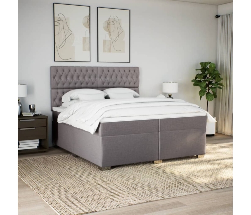 Cama box spring con colchón tela gris taupe 200x200 cm