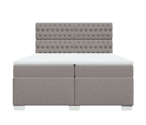 Cama box spring con colchón tela gris taupe 200x200 cm