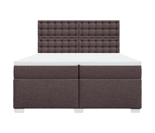 Cama box spring con colchón tela marrón oscuro 200x200 cm