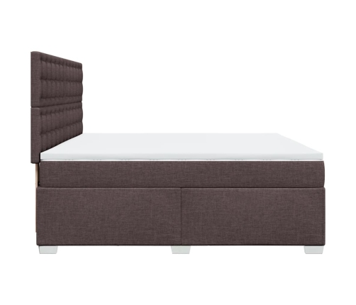 Cama box spring con colchón tela marrón oscuro 200x200 cm