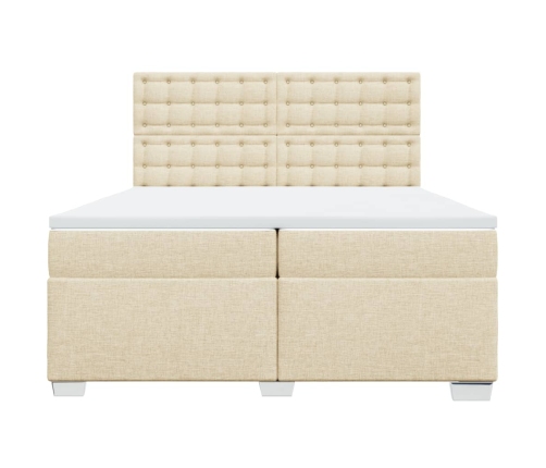 Cama box spring con colchón tela color crema 200x200 cm