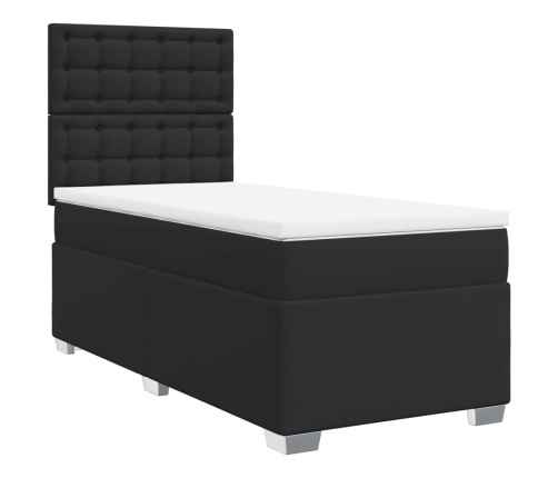 Cama box spring con colchón cuero sintético negro 80x200 cm