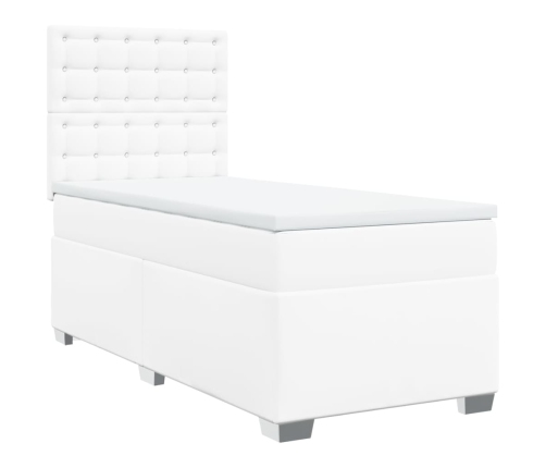 Cama box spring con colchón cuero sintético blanco 80x200 cm