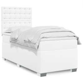 Cama box spring con colchón cuero sintético blanco 80x200 cm