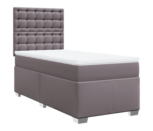 Cama box spring con colchón cuero sintético gris 80x200 cm