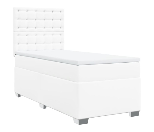 Cama box spring con colchón cuero sintético blanco 90x190 cm