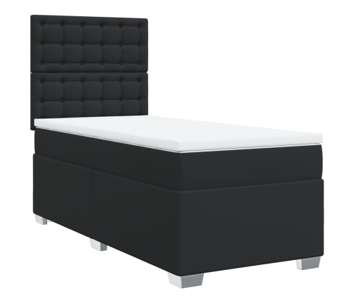 Cama box spring con colchón cuero sintético negro 100x200 cm