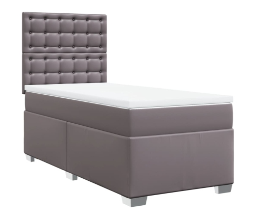 Cama box spring con colchón cuero sintético gris 100x200 cm