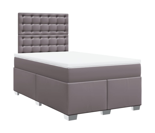 Cama box spring con colchón cuero sintético gris 120x190 cm