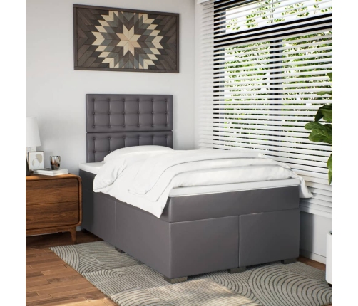 Cama box spring con colchón cuero sintético gris 120x190 cm