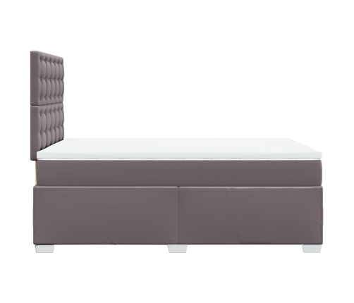 Cama box spring con colchón cuero sintético gris 120x190 cm