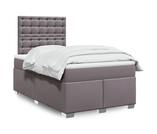 Cama box spring con colchón cuero sintético gris 120x190 cm