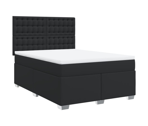 Cama box spring con colchón cuero sintético negro 140x190 cm